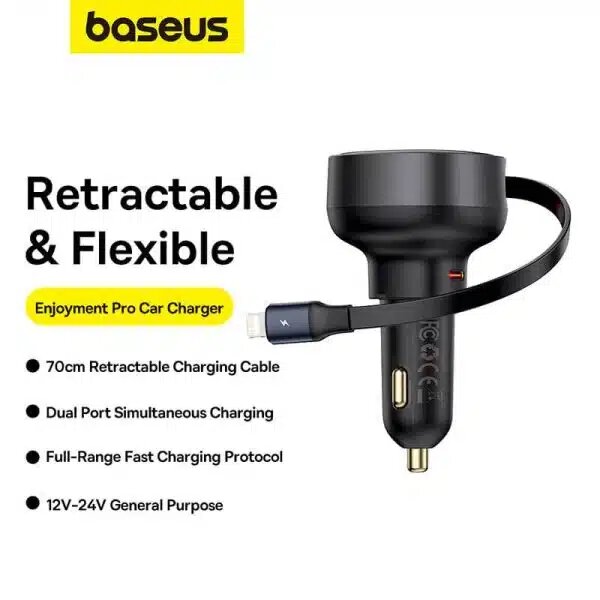Baseus Enjoyment Pro Car Charger C+Retractable iP Cable 55W Cluster Black