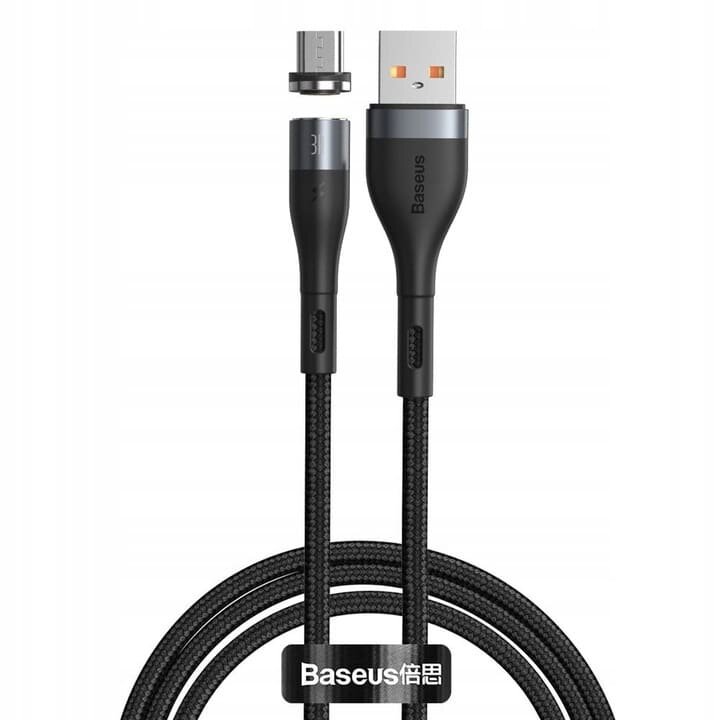 Baseus Zinc Magnetic Safe Fast Charging Data Cable USB to Micro 2.1A 1m Gray+Black
