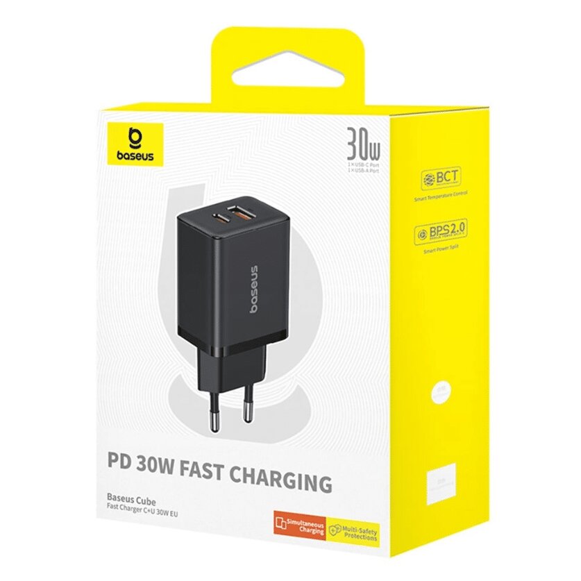 OS-Baseus Cube Fast Charger C+U 30W EU Cluster Black