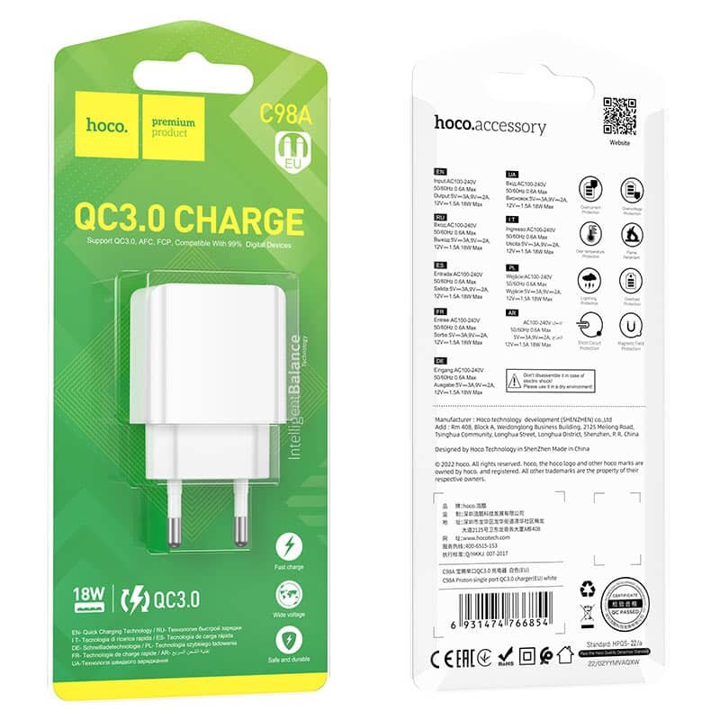 Hoco C98A Proton single port QC3.0 charger(EU)