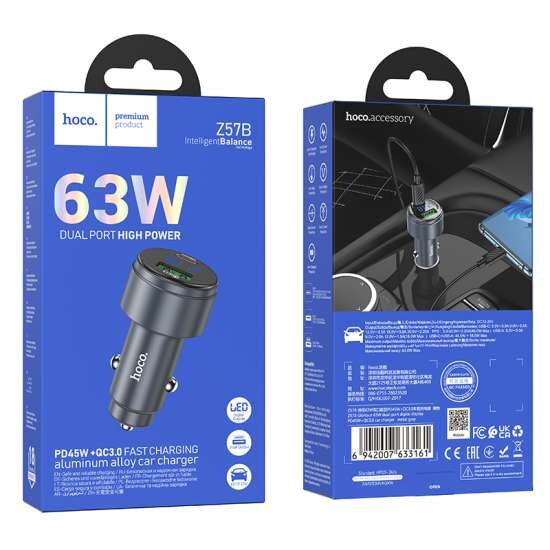 Hoco Z57B Glorious 63W dual-port digital display PD45W+QC3.0 car charger