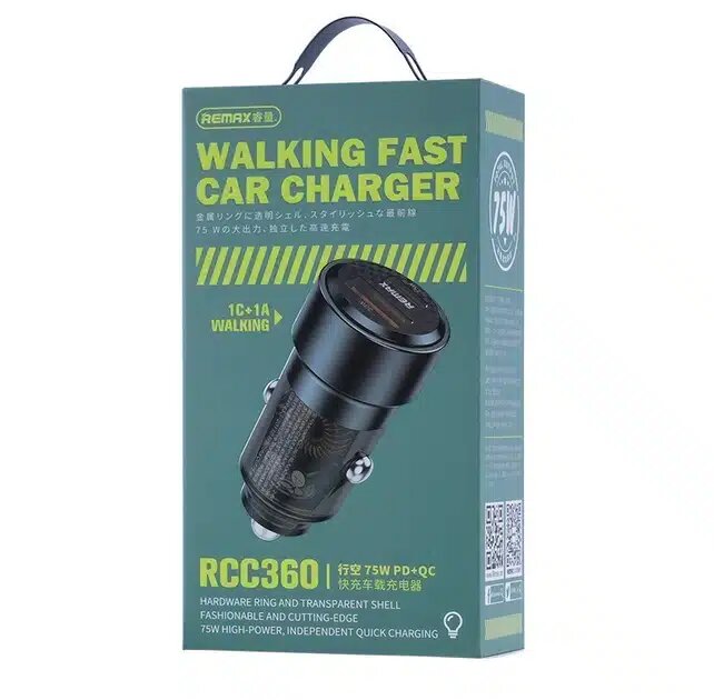 REMAX Walking Series 75W PD+QC 1C+1A Fast Car Charger RCC360