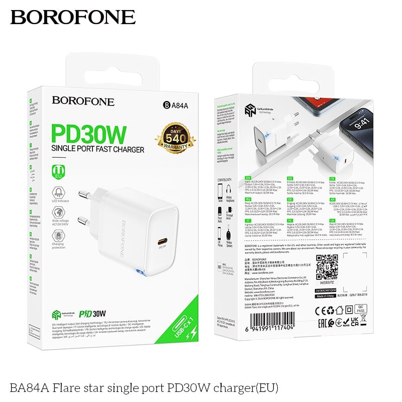 Borofone BA84A Flare star single port PD30W charger(EU)