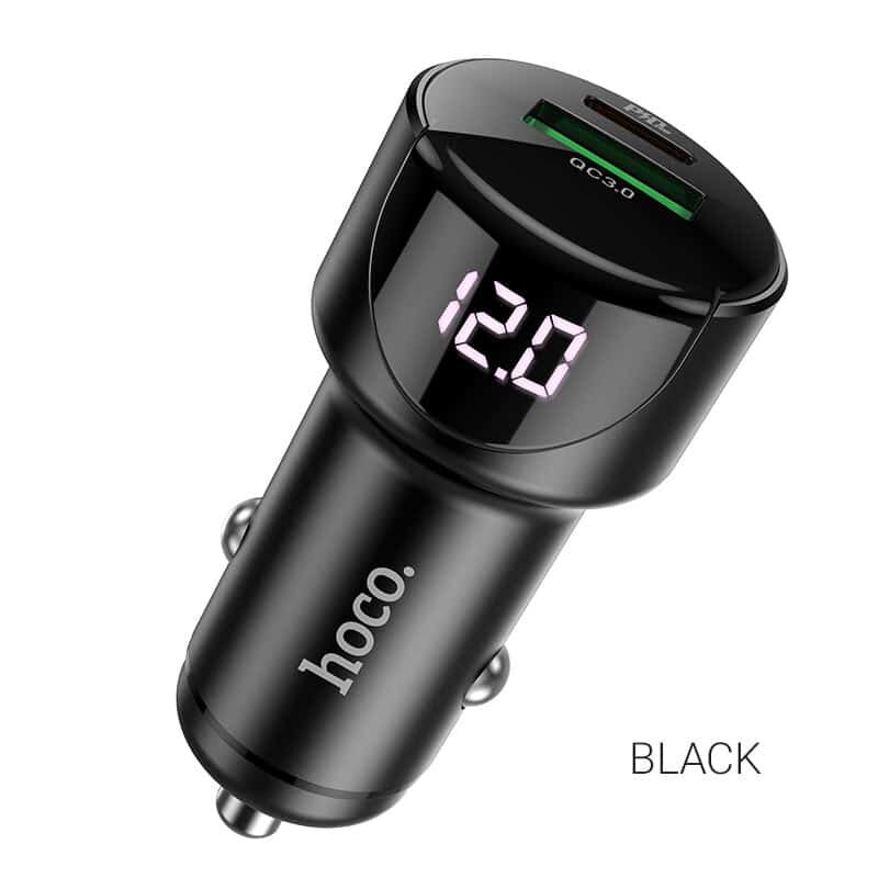 Hoco Z42 Light road dual port digital display PD20W+QC3.0 car charger Black