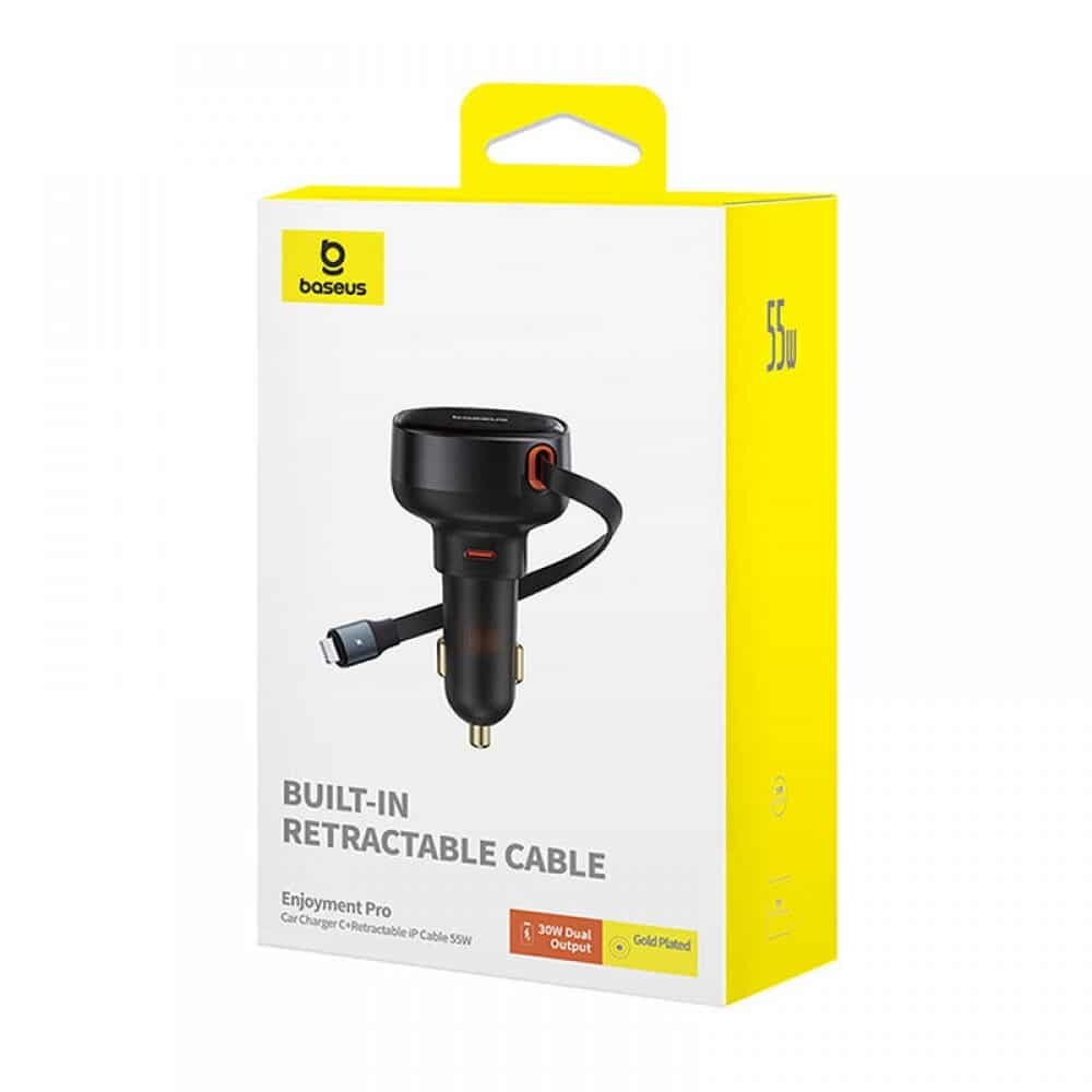 Baseus Enjoyment Pro Car Charger C+Retractable iP Cable 55W Cluster Black