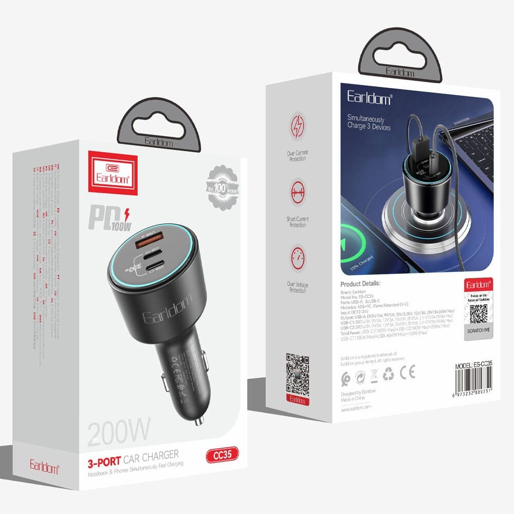 Earldom 200W 3 Port Car Charger CC35