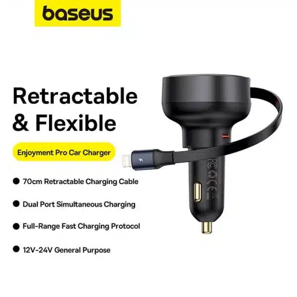 Baseus Enjoyment Pro Car Charger C+Retractable iP Cable 55W Cluster Black
