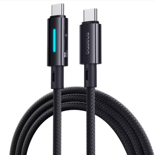 Baseus Lit Button-Control Fast Charging Data Cable USB-C to USB-C 100W 1m Cosmic Black