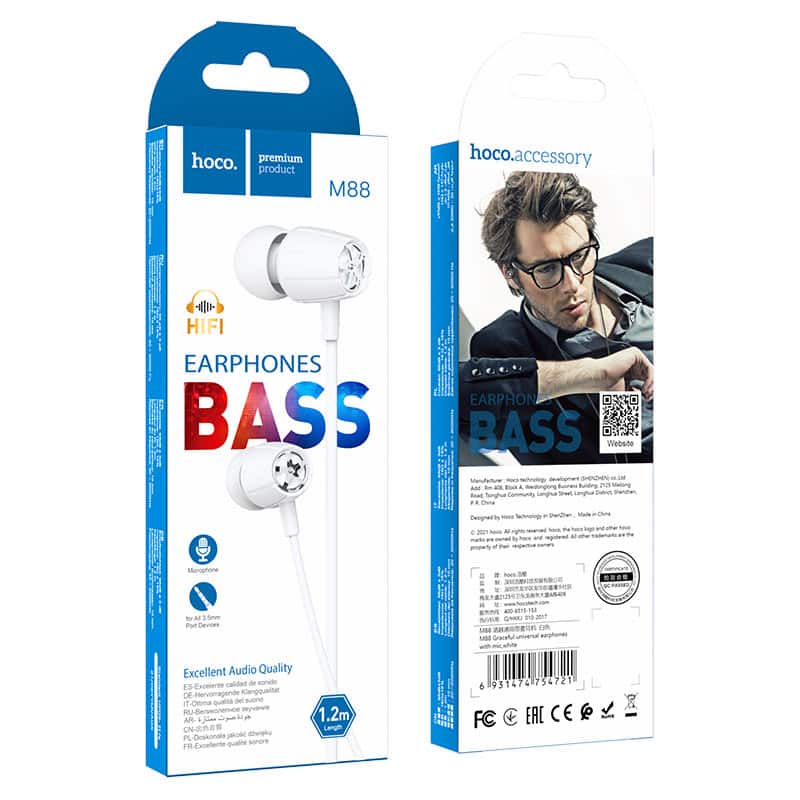 Hoco M88 Graceful universal earphones with mic White