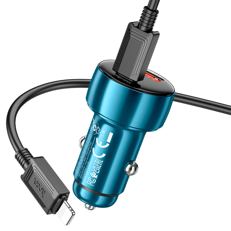 Hoco Z50 Leader 48W dual-port PD30W+QC3.0 car charger with digital display sapphire blue